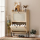 Shoe Cabinet with 2 Flip Drawers, Boho Narrow Shoe Storage Cabinet, Oak
