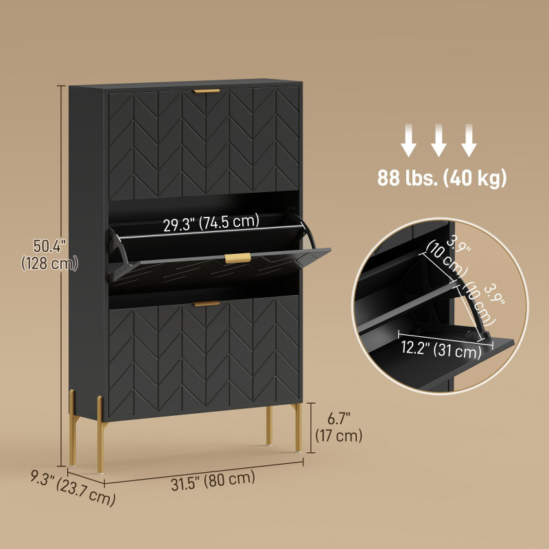 Shoe Cabinet with 3 Flip Drawers, Modern Narrow Shoe Storage Cabinet with Adjustable Shelves, Black