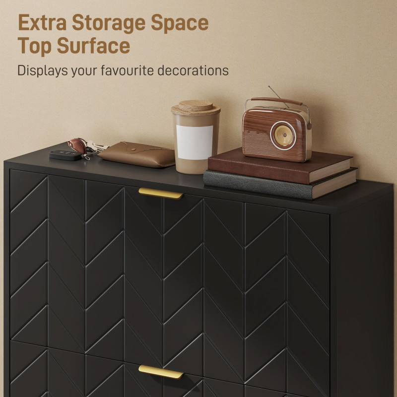 Shoe Cabinet with 3 Flip Drawers, Modern Narrow Shoe Storage Cabinet with Adjustable Shelves, Black