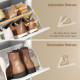Shoe Cabinet with 2 Flip Drawers, Modern Narrow Shoe Storage Cabinet with Open Compartment, Adjustable Shelves, White
