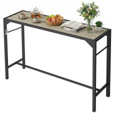 Bar Height Outdoor Table with Built-In Bottle Opener, Patio Bar Table with Wood Grain Plastic Top, 55