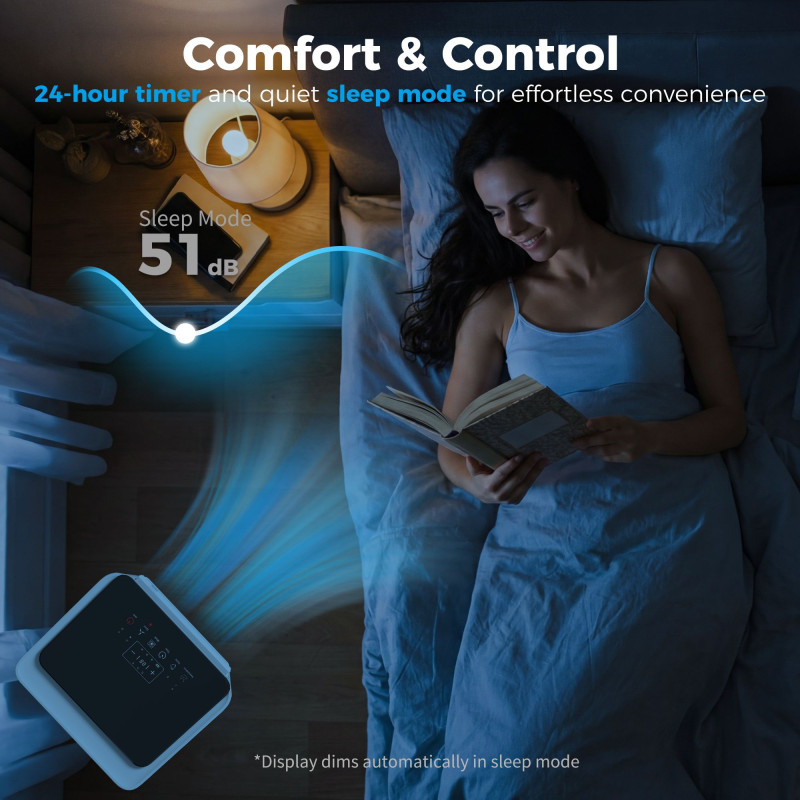 8000 BTU Portable 4-in-1 Air Conditioner with Cool, Dehumidifier, Fan, Sleep, WiFi Voice Remote Control, White