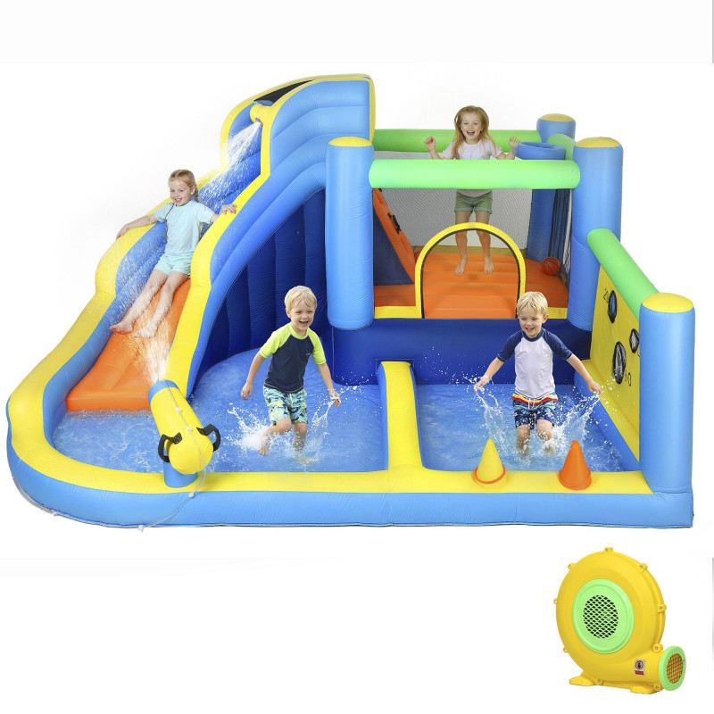 Qaba Bouncy Castle for Kids, Inflatable Bounce House with Slide, Pool (Ball Pit), Ball Shooting and Blower for Indoor Outdoor