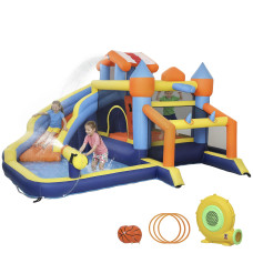 Qaba Bouncy Castle for Kids, Inflatable Bounce House with Slide, Pool (Ball Pit), Climbing Wall and Blower for Indoor Outdoor