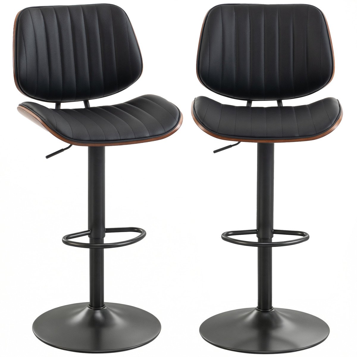 Bar Stools Set of 2, Swivel Counter Height Barstools with Back, Adjustable Height, Black