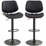 Bar Stools Set of 2, Swivel Counter Height Barstools with Back, Adjustable Height, Black