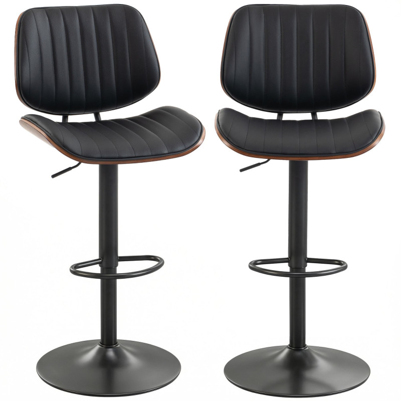 Bar Stools Set of 2, Swivel Counter Height Barstools with Back, Adjustable Height, Black