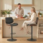 Bar Stools Set of 2, Swivel Counter Height Barstools with Back, Adjustable Height, Black
