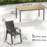 7 Piece Outdoor Dining Set, Rectangle Patio Table and 6 Mesh Chairs with Slatted Tabletop for Backyard, Deck, Garden