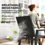 7 Piece Outdoor Dining Set, Rectangle Patio Table and 6 Mesh Chairs with Slatted Tabletop for Backyard, Deck, Garden