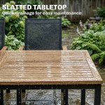 7 Piece Outdoor Dining Set, Rectangle Patio Table and 6 Mesh Chairs with Slatted Tabletop for Backyard, Deck, Garden