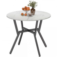 35" Round Dining Table, Modern Dining Room Table with Steel Frame, Space Saving Small Kitchen Table, White Marble