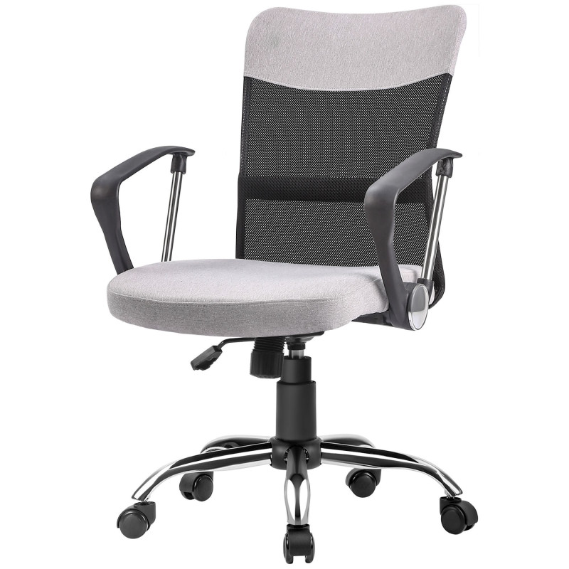 Mid Back Office Chair, Linen Adjustable Office Chair with Lumbar Back Support, Arm, Adjustable Height, Grey