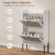 Shoe Cabinet with 2 Flip Drawers, Boho Narrow Shoe Storage Cabinet, White