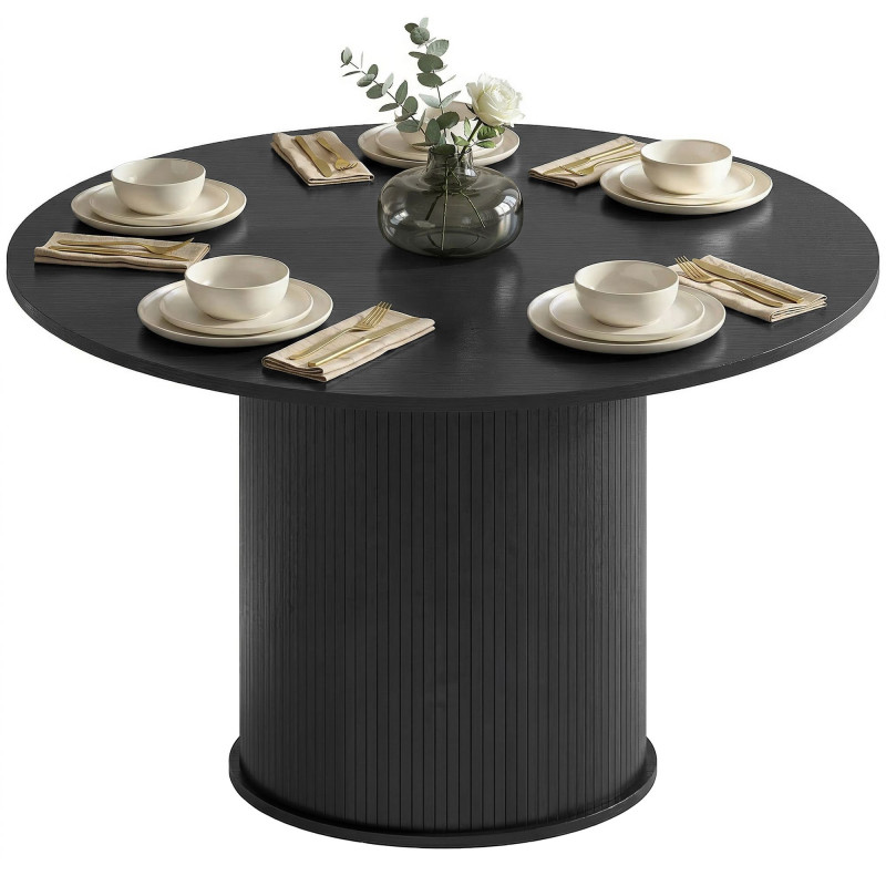 Round Dining Table for 5, 47 Inch Kitchen Table with Fluted Pedestal Base, for Kitchen Living Room Dining Room, Black