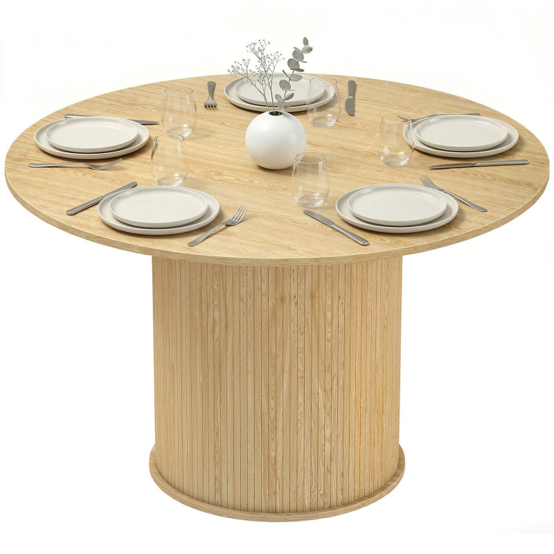 Round Dining Table for 5, 47 Inch Kitchen Table with Fluted Pedestal Base, for Kitchen Living Room Dining Room, Natural