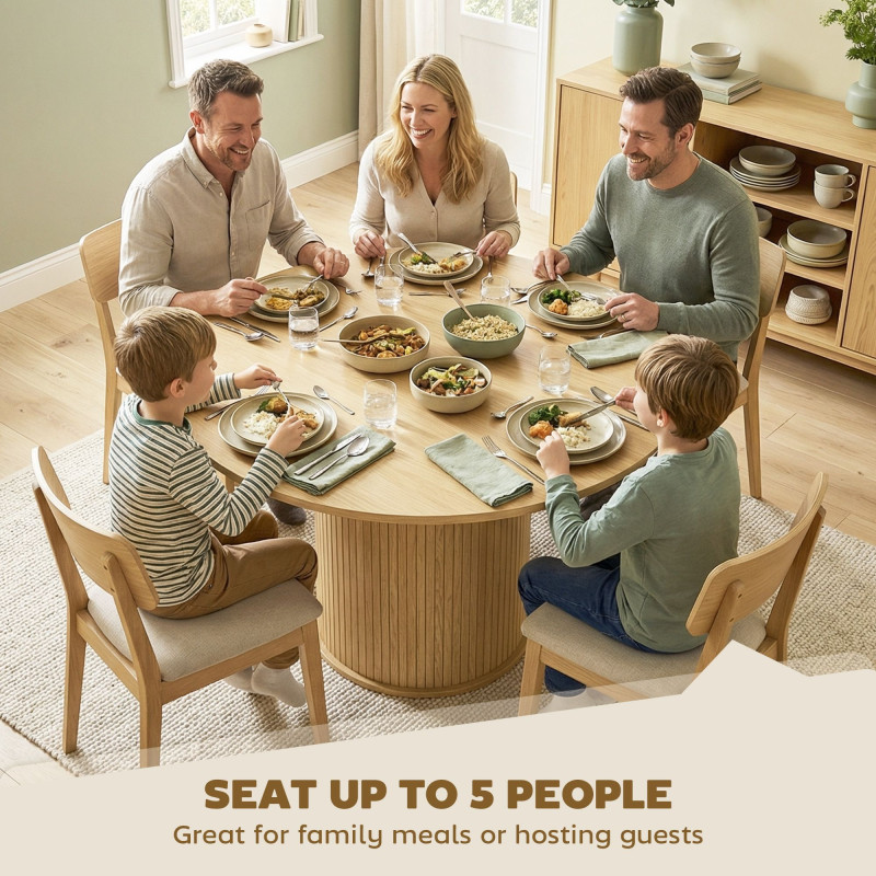 Round Dining Table for 5, 47 Inch Kitchen Table with Fluted Pedestal Base, for Kitchen Living Room Dining Room, Natural