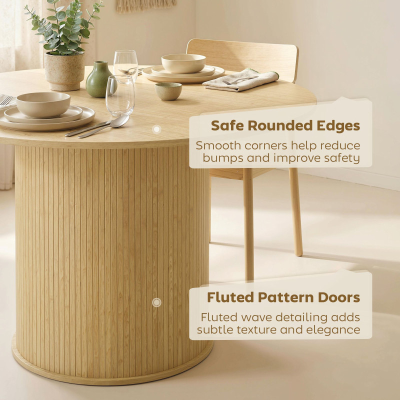 Round Dining Table for 5, 47 Inch Kitchen Table with Fluted Pedestal Base, for Kitchen Living Room Dining Room, Natural