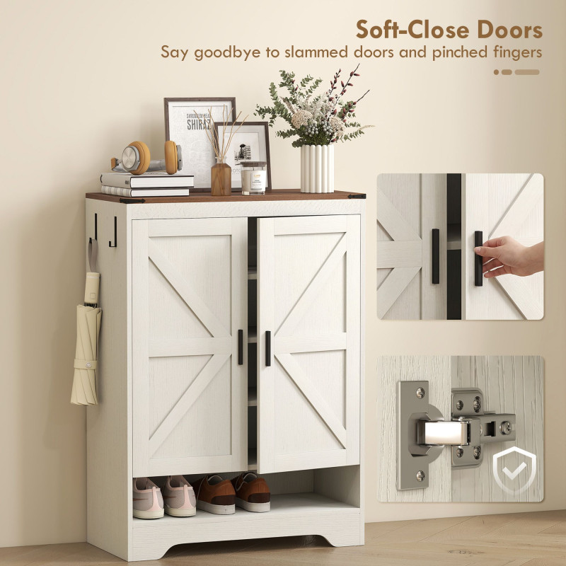 5-Tier Shoe Storage Cabinet for 15 Pairs, Freestanding Farmhouse Shoe Cabinet, White