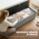 Storage Ottoman Bench, Linen-Look Fabric Upholstered Ottoman with Storage, Wide Padded Seat, Light Grey