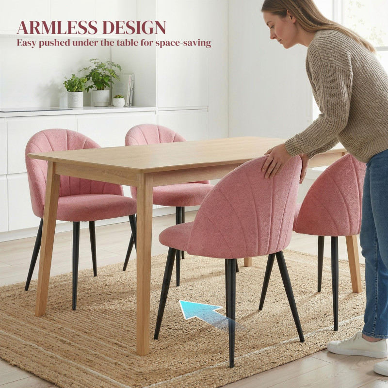 Modern Dining Chairs Set of 4, Upholstered Dining Room Chairs with Metal Legs, Shell Backrest, Padded Seat, Pink