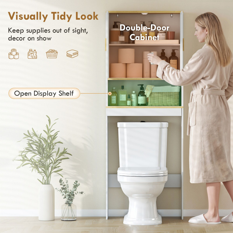 Over the Toilet Storage Shelf Adjustable Shelf Over the Toilet Storage Cabinet for Bathroom White and Oak