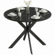 39" Dining Table, Contemporary Round Kitchen Table with Steel Legs, Black Wood Grain