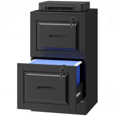 2 Drawer File Cabinet with Lock, Vertical Filing Cabinet with Adjustable Hanging Bars for A4 and Letter Size, Black