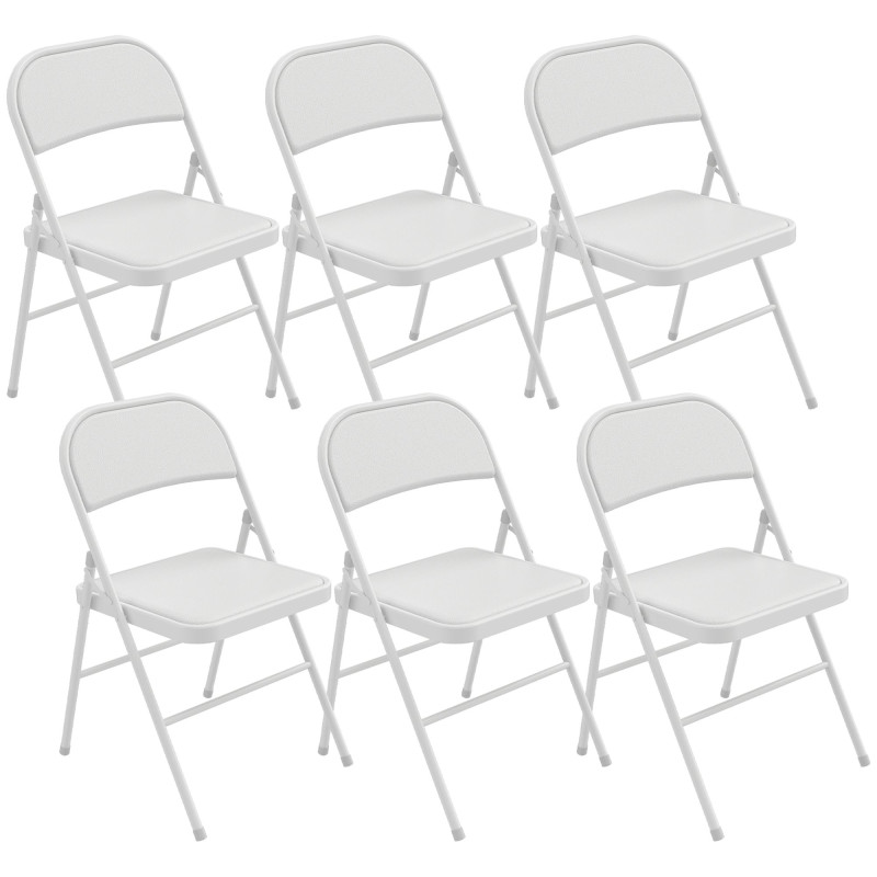 Set of 6 Metal Foldable Chairs, PU Leather Padded Folding Chairs with Cushion Seat and Open Back for Indoor, White