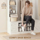 Hall Tree with Bench and Shoe Storage, Entryway Bench with Coat Rack, 12 Shelves, 2 Cabinets, 5 Hooks, White Wood Grain