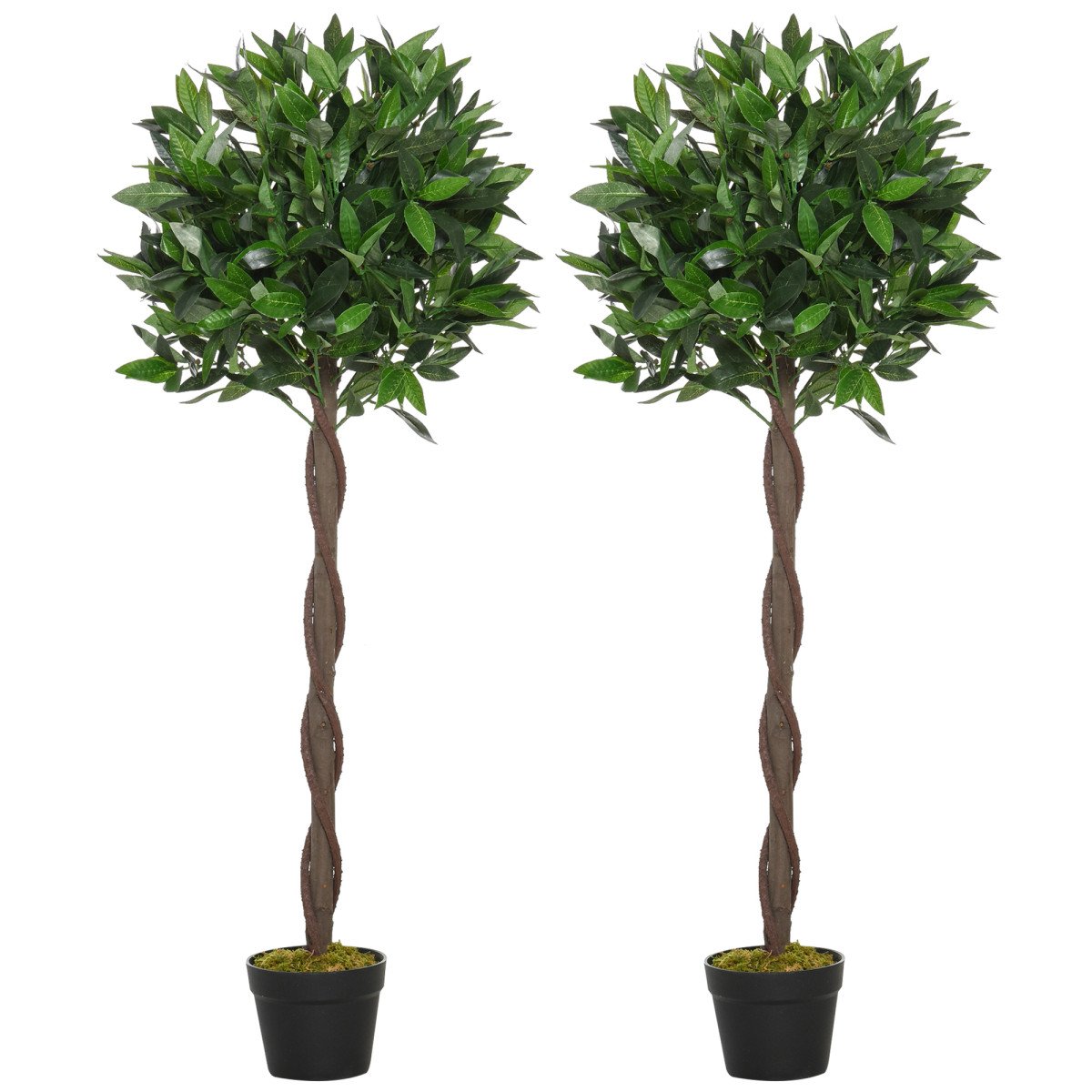 4FT Artificial Laurel Tree Set of 2, Lifelike Fake Plant with 564 Leaves, Potted Fake Plant for Home Office Decor, Green