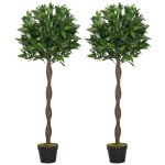 4FT Artificial Laurel Tree Set of 2, Lifelike Fake Plant with 564 Leaves, Potted Fake Plant for Home Office Decor, Green