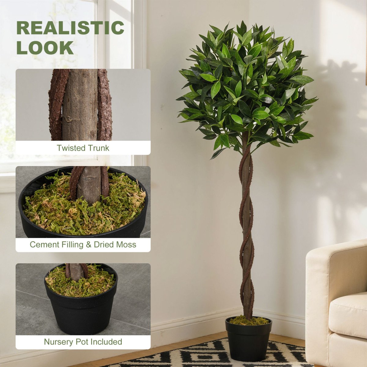 4FT Artificial Laurel Tree Set of 2, Lifelike Fake Plant with 564 Leaves, Potted Fake Plant for Home Office Decor, Green