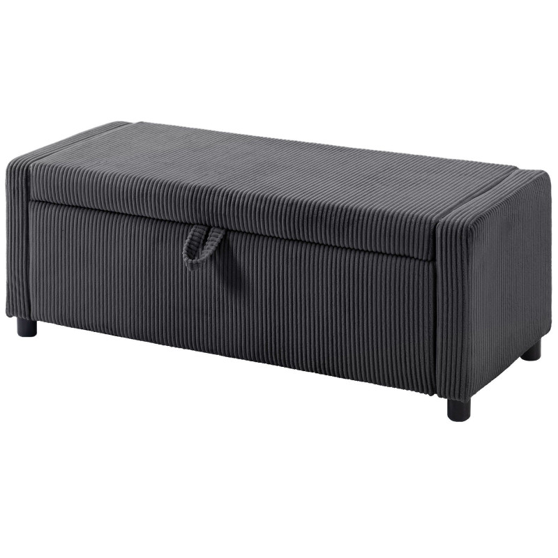 Storage Ottoman, Upholstered Corduroy End of Bed Bench with Thick Padding, Storage Bench for Bedroom, Dark Grey