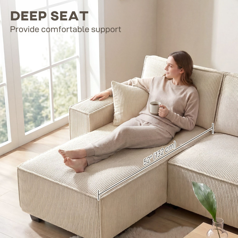 Modular U Shaped Couch, Sectional Sofa with Double Chaises and Spring Cushions, Beige
