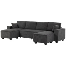 Modular U Shaped Couch, Sectional Sofa with Double Chaises and Spring Cushions, Dark Grey