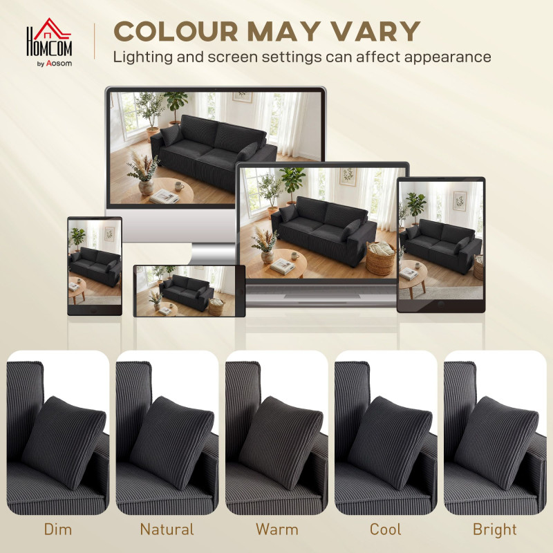 86" 3 Seater Sofa, Modern Corduroy Upholstered Couch, Dark Grey