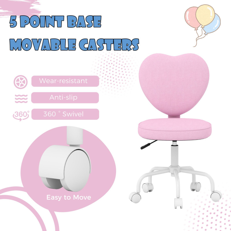 Heart Love Shaped Back Design Office Chair with Adjustable Height, Pink