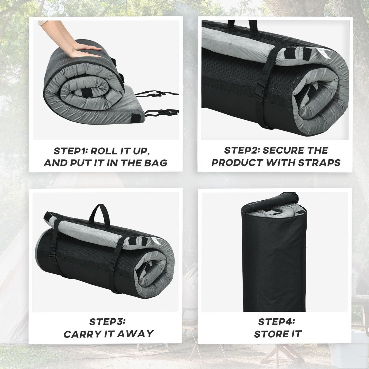 Camping Mat, Sleeping Mat, Memory Foam Sleeping Pad, 2.8'' Thick Portable Roll Up Camping Mattress Sleeping Pad & Floor Mattress, Cot Mat Pad with Travel Bag, Grey