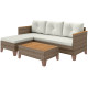 3 Piece Patio Furniture Set, L-Shaped Outdoor Furniture Conversation Set with Wood Top Coffee Table, Cream