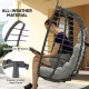 Hanging Egg Chair with Stand, Foldable Wicker Rattan Swing Chair with Thick Cushion, Headrest, Light Grey