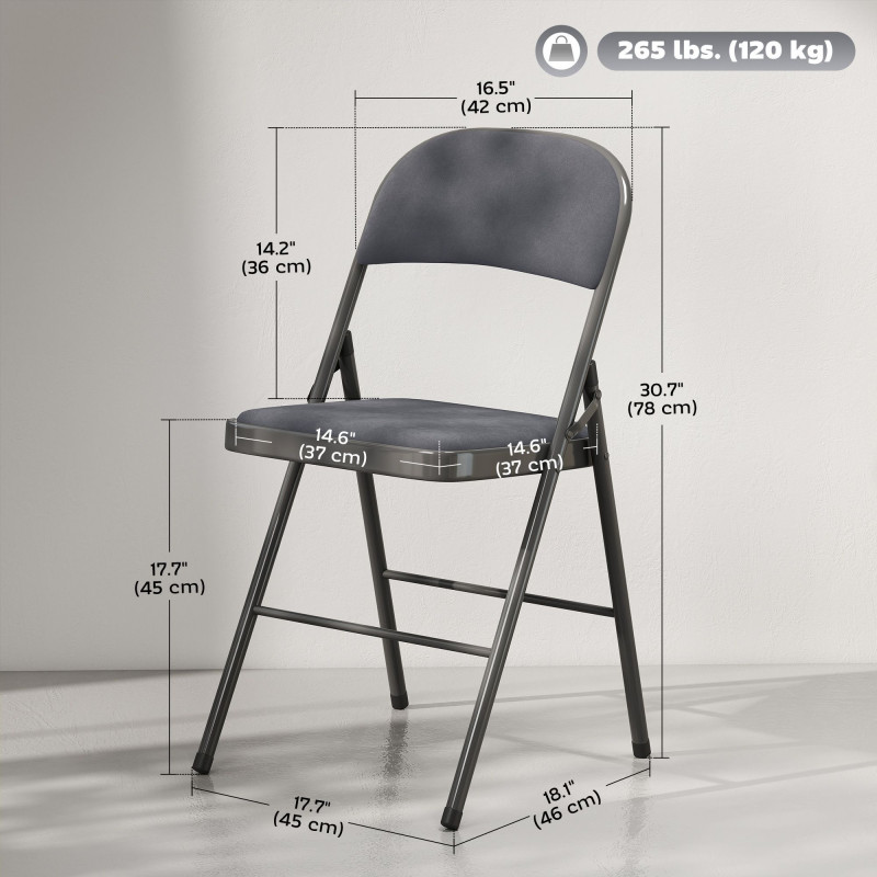 4 Pack Folding Chairs with Padded Seats, Velvet Portable Party Chairs with Steel Frame, Dark Grey