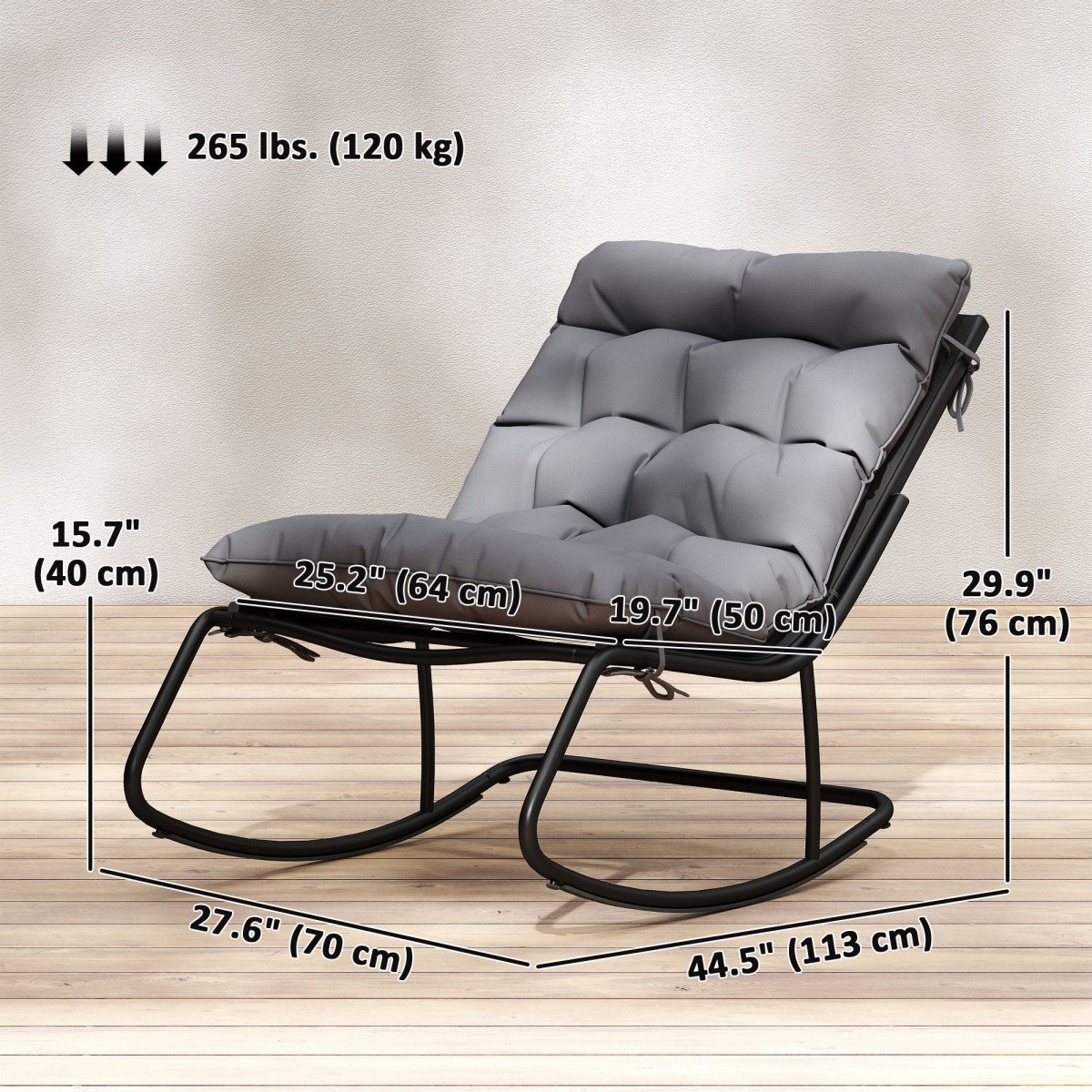 Outdoor Rocking Chair, Oversized Rocking Patio Chair with 25