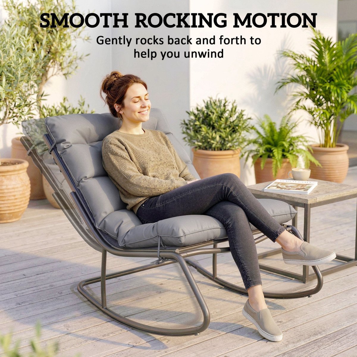 Outdoor Rocking Chair, Oversized Rocking Patio Chair with 25