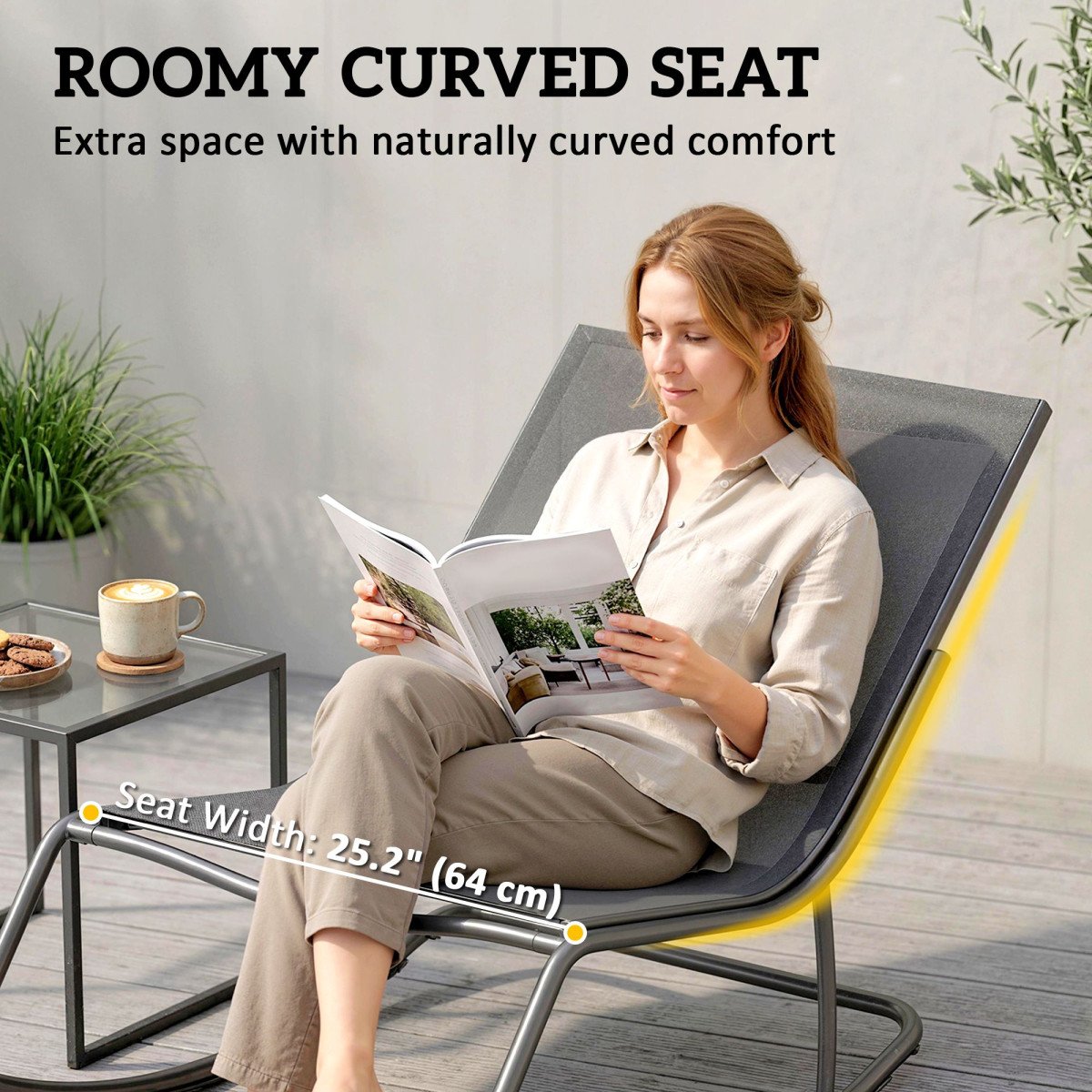 Outdoor Rocking Chair, Oversized Rocking Patio Chair with 25
