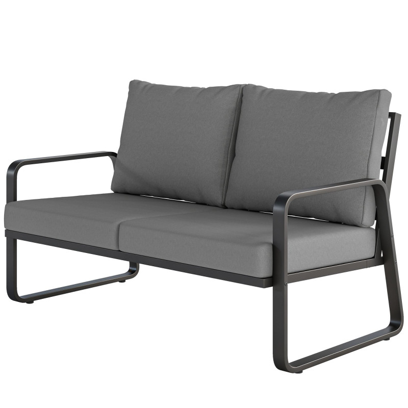 Outdoor Sofa Thick Cushions Outdoor Patio Couch Loveseat 2 Seater for Garden Black and Light Grey