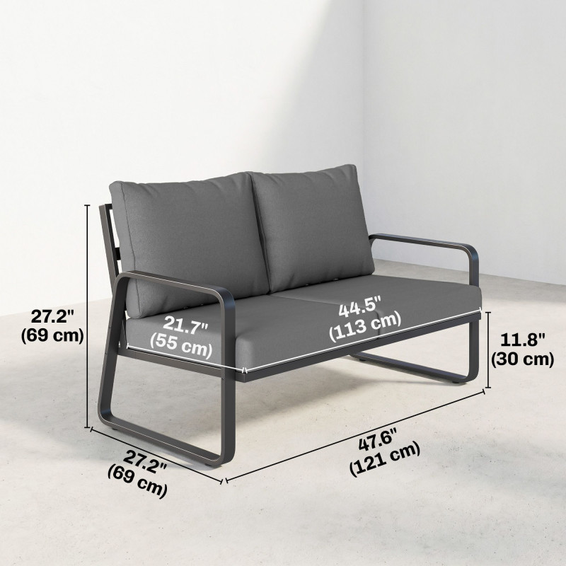 Outdoor Sofa Thick Cushions Outdoor Patio Couch Loveseat 2 Seater for Garden Black and Light Grey
