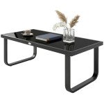 Outdoor Patio Coffee Table, Rectangle Metal Side Table with Tempered Glass Tabletop, Adjustable Foot Pads