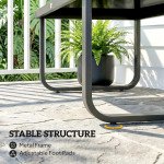 Outdoor Patio Coffee Table, Rectangle Metal Side Table with Tempered Glass Tabletop, Adjustable Foot Pads
