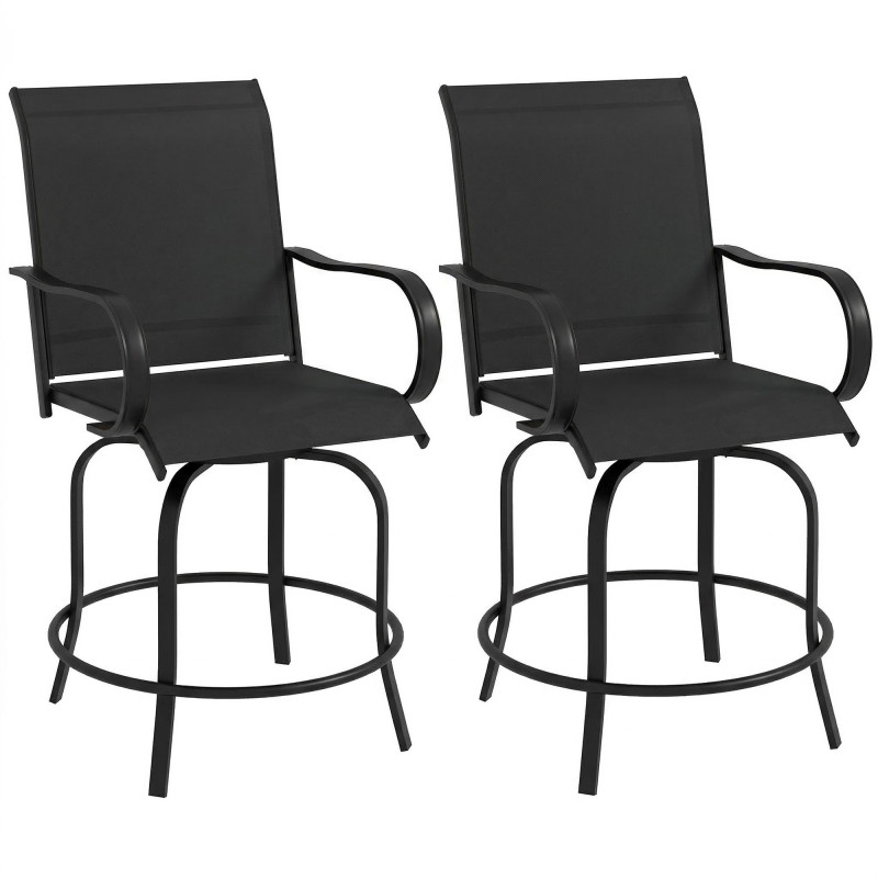 Outdoor Bar Stools Set of 2, 360° Swivel Bar Height Chairs, 27.6" x 28.7" x 48.4", Black
